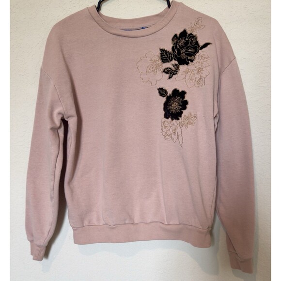 APT 9 Y2K Sweater Womens Small Pink Floral Embroidered Pullover Sequin Detail - Picture 1 of 7
